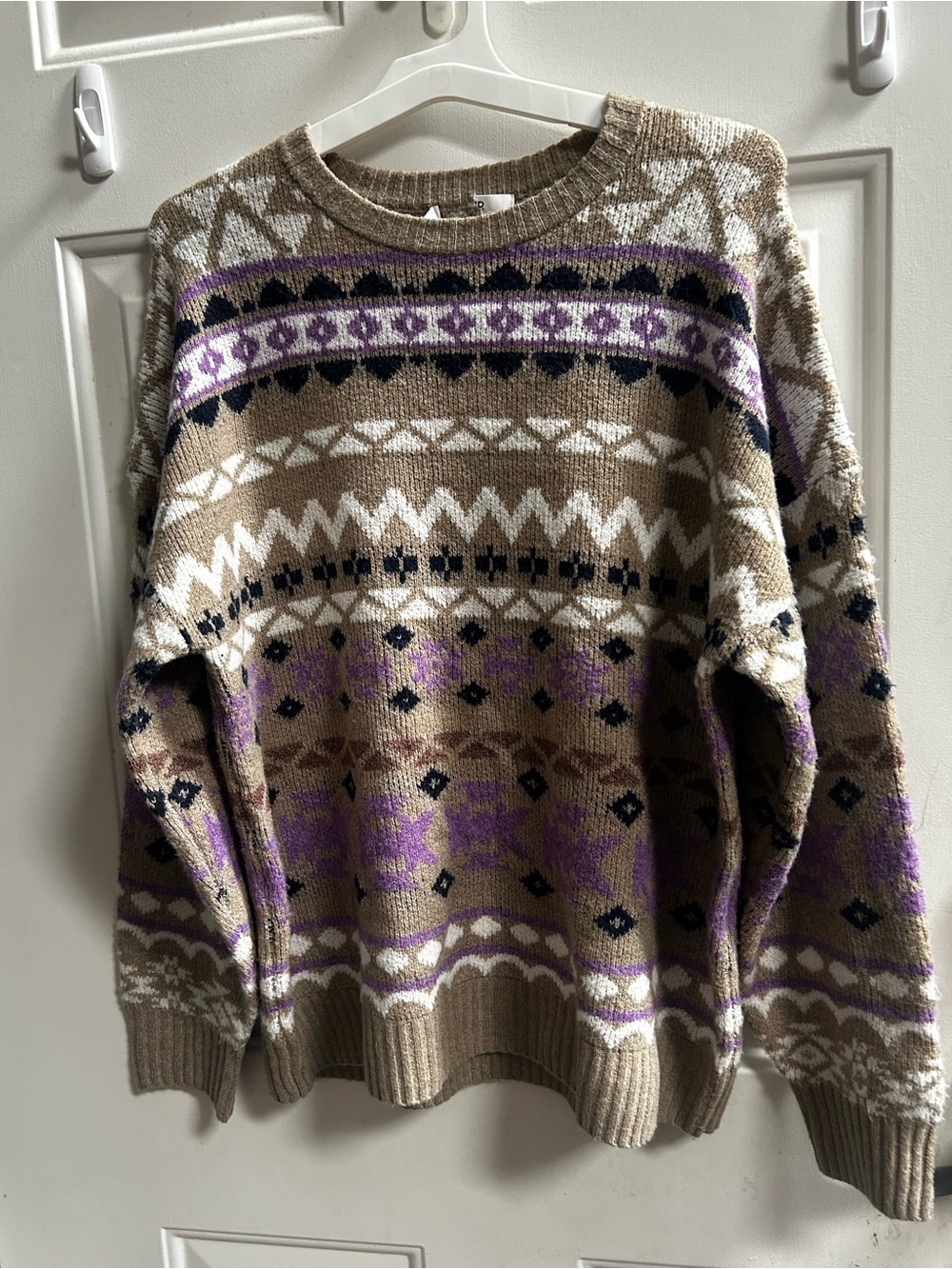 BP Nordstrom women’s Beige/Lilac  Fair Isle Pullover Crewneck Sweater Sz XL